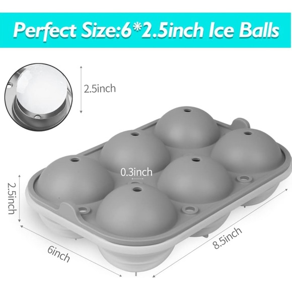 TINANA Reusable 2.5 Inch Ice Cube Tray Silicone Round Ice Sphere - Picture 2 of 12